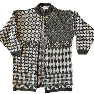 VINTAGE Fair Isle Sweater Cardigan‎ Nordic Nomad Knit Metal Buttons Made USA 80s